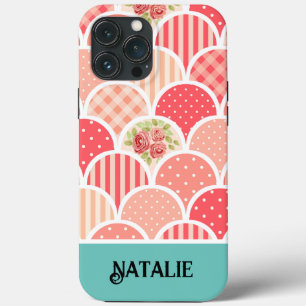Monogramm Modernes Vintages Muster l Rosa und Blau Case-Mate iPhone Hülle