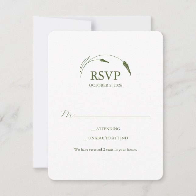 Monogramm Moosgrün RSVP Karte (Vorderseite)