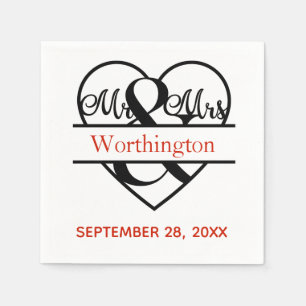 Monogramm Mr. und Mrs. rote schwarze Hochzeit Serviette