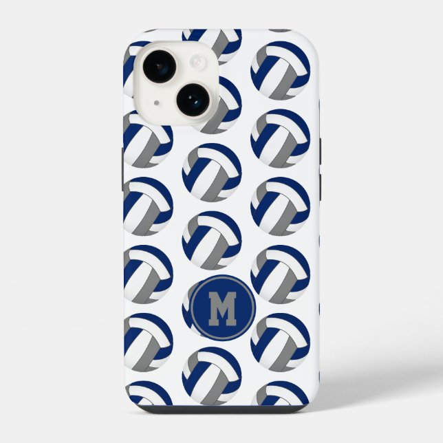 Monogramm Muster auf Volleybällen in Blau-Grau iPhone Hülle (Rückseite)