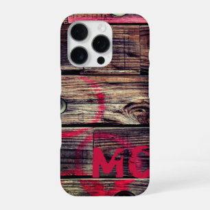 Monogramm Muster aus rustikalem Industrieholz iPhone 16 Pro Hülle
