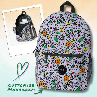 Monogramm Muster Blumen orange Wirbel Beere Fliede Bedruckter Rucksack