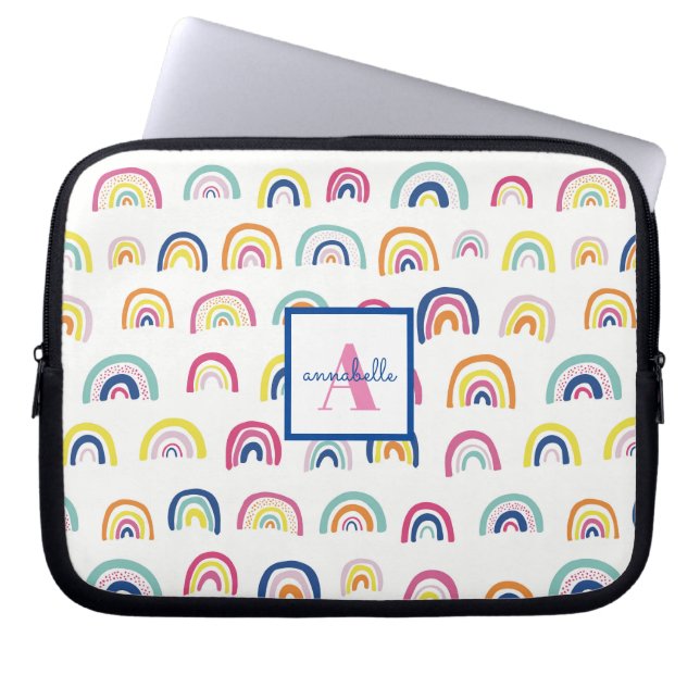 Monogramm Muster Boho Regenbogen Laptopschutzhülle (Vorderseite)