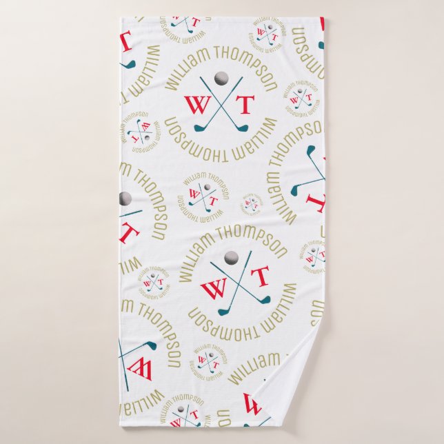 Monogramm Muster für Golfspieler Weiß Badehandtuch (Badehandtuch)