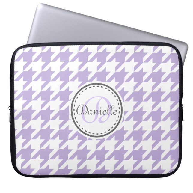 Monogramm-Muster für Light Lavender Grau Hahnentri Laptopschutzhülle (Vorderseite)