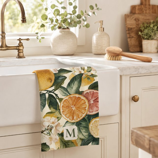 Monogramm-Muster für Zitrusblüten als Geschenk zur Geschirrtuch (Von Creator hochgeladen)