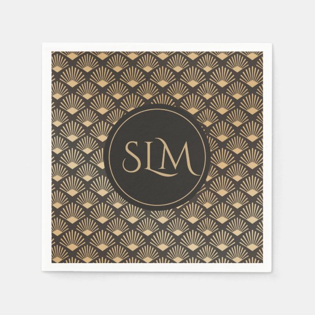 Monogramm Muster Gatsby Art Deco Fächer Serviette (Vorderseite)