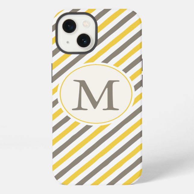 Monogramm-Muster Gelb und Grau iPhone Hülle (Rückseite)