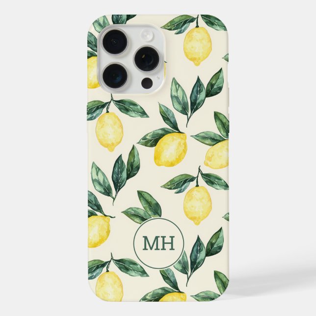 Monogramm Muster Gelbe Zitronen Moderne Initialen iPhone Hülle (Rückseite)