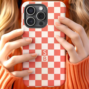 Monogramm Muster in Korallenrot und Weiß im Schach Case-Mate iPhone Hülle