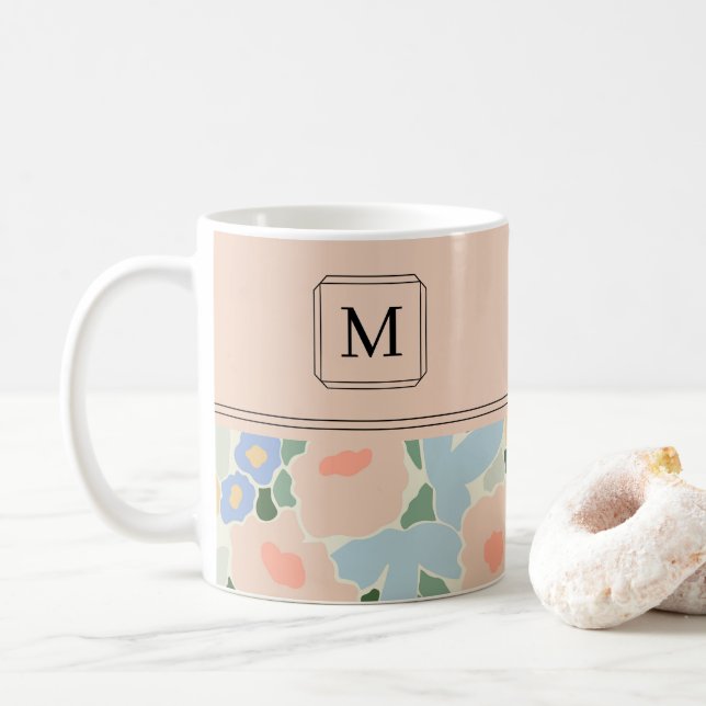 Monogramm Muster in Pastellrosa und Hellblau auf B Kaffeetasse (Mit Donut)