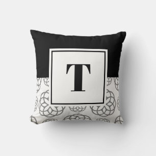 Monogramm Muster in Schwarz und Weiß Grau Kissen