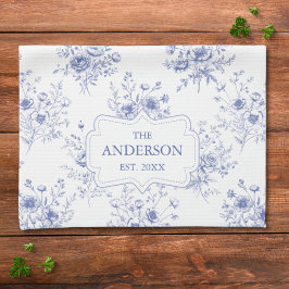 Monogramm Muster Klassische Blaue Blumen Geschirrtuch