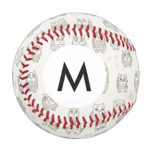 Monogramm Muster mit Eulen Baseball