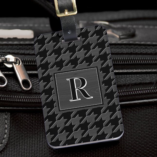 Monogramm Muster mit Houndstooth Schwarz & Grau Ho Gepäckanhänger (Von Creator hochgeladen)