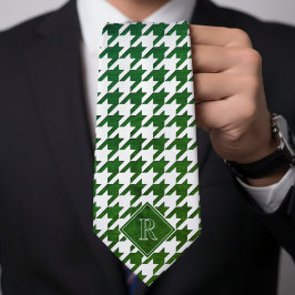 Monogramm Muster mit Houndstooth Weiß & Grün Holz Krawatte