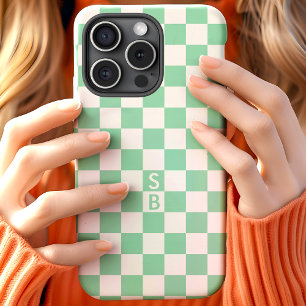 Monogramm Muster mit Minz und Weiß Schachbrettmust Case-Mate iPhone Hülle
