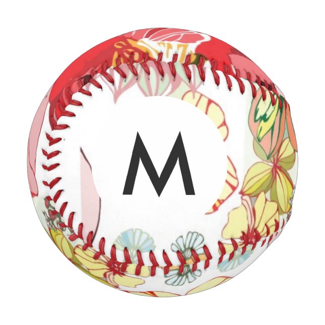 Monogramm Muster mit roten Blume Baseball (Vorderseite Links)