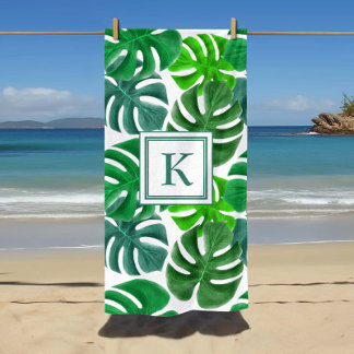 Monogramm-Muster mit tropischen Palmwedeln Strandtuch