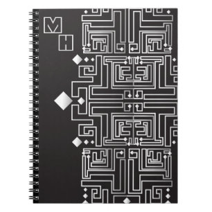 Monogramm Muster Schwarz-Weiß-Labyrinth Notizblock