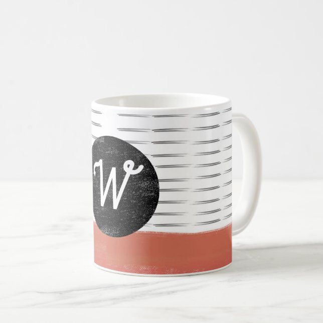 Monogramm Muster Schwarz-weiß orange modern Kaffeetasse (VorderseiteRechts)