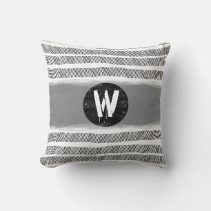 Monogramm-Muster Schwarz-weiß und grau Kissen