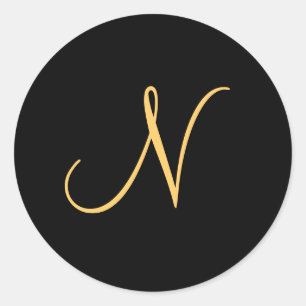 Monogramm N, goldfarbenes anfängliches N auf schwa Runder Aufkleber