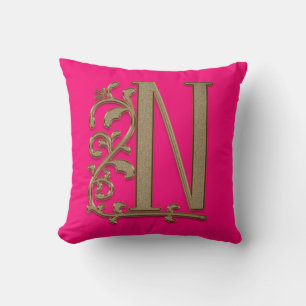 Monogramm N Hot Pure Pink, Familie, Hochzeit Gebur Kissen