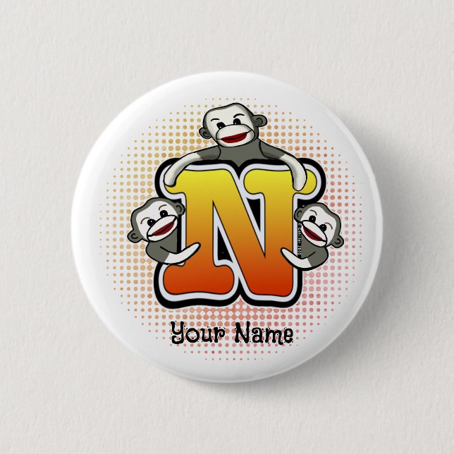 Monogramm N Sockenaffe  Button (Vorderseite)