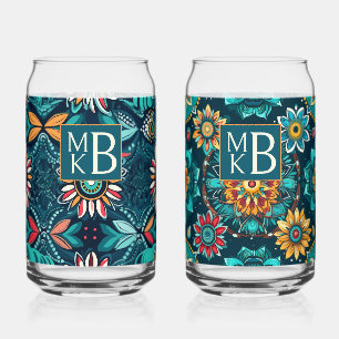 Monogramm nahtloser Boho-Druck farbenfroh Dosenglas