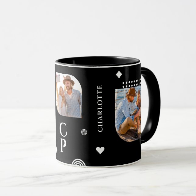 Monogramm Name 3 Foto Collage Trendy Coffee Tasse (VorderseiteRechts)