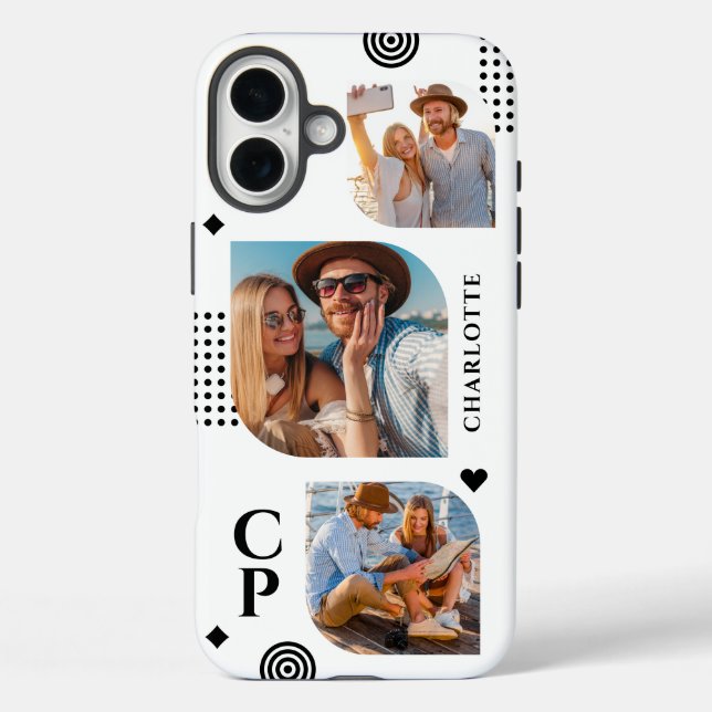 Monogramm Name 3 Fotos Collage Trendy Modern Case-Mate iPhone Hülle (Rückseite)