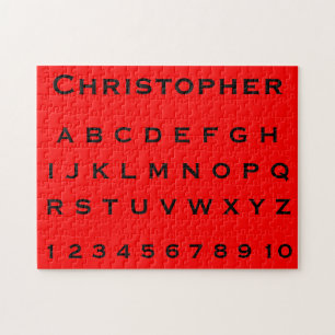 Monogramm-Name-Alphabet und Zahlen auf Rot Puzzle