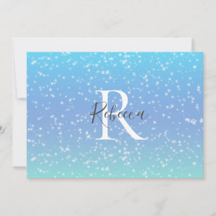 Monogramm-Name Anfangsbuchstabe Blau Grün Glitzer  Dankeskarte
