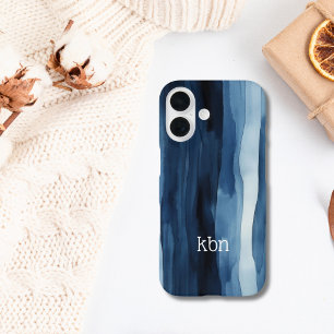 Monogramm-Name Anfangsbuchstabe Blau Weiße Wasserf iPhone 16 Hülle