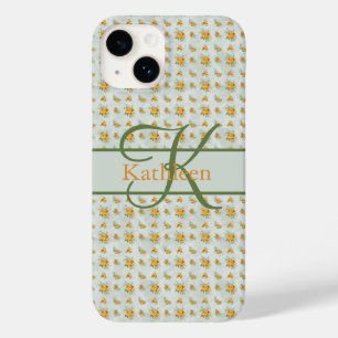 Monogramm Name Anfangsbuchstabe Gelb Grün Floral Case-Mate iPhone 14 Hülle