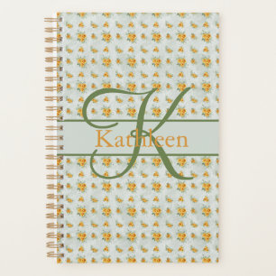 Monogramm Name Anfangsbuchstabe Gelb Grün Floral  Planer