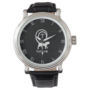 Monogramm-Name Anfangsbuchstabe Kitty-Katze Liebha Armbanduhr