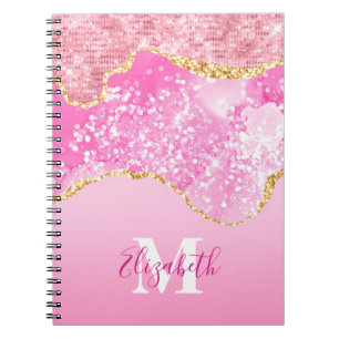 Monogramm Name Anfangsbuchstabe Pink Gold Glam Gli Notizblock