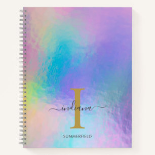 Monogramm-Name Anfangsbuchstabe Regenbogen-Hologra Notizbuch