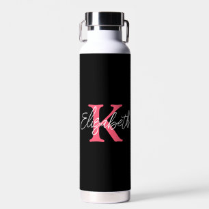 Monogramm Name Anfangsbuchstabe Schwarz Pink Weiß  Trinkflasche