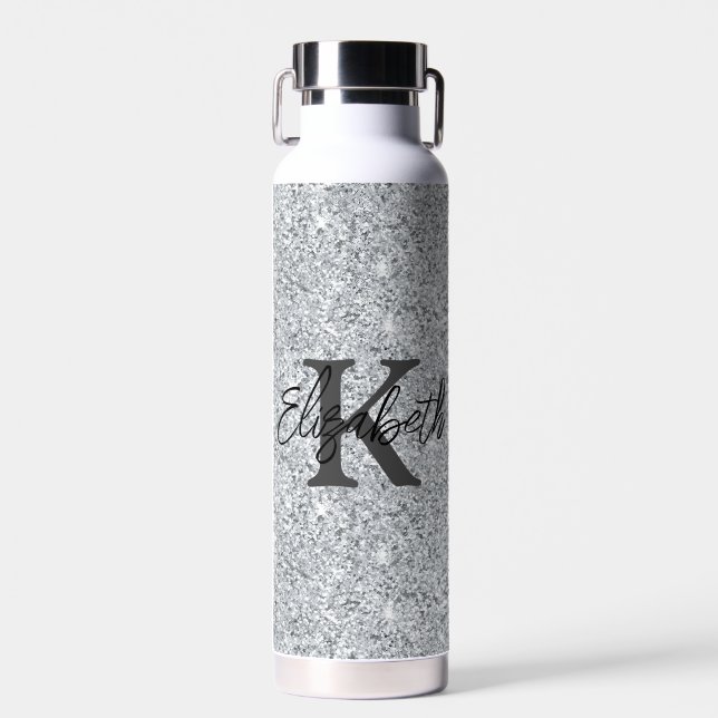 Monogramm Name Anfangsbuchstabe Silber Glitter Mäd Trinkflasche (Vorne)