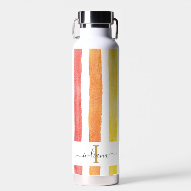 Monogramm-Name Anfangsbuchstabe Wasserfarbe Regenb Trinkflasche (Vorne)
