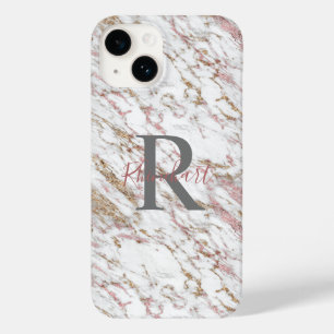 Monogramm Name Anfangsbuchstabe Weiß Grau Gold Ros Case-Mate iPhone 14 Hülle