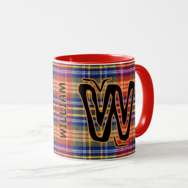 Monogramm Name (antiker Karierter Stil) Vintager K Tasse (VorderseiteRechts)