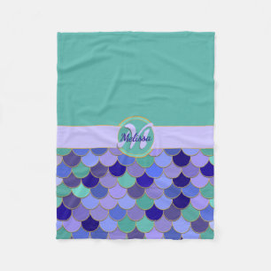 Monogramm + Name   Aqua Aquamarin & farbenfroh Mee Fleecedecke