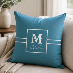 Monogramm Name Aquamarin und weißes Kissen