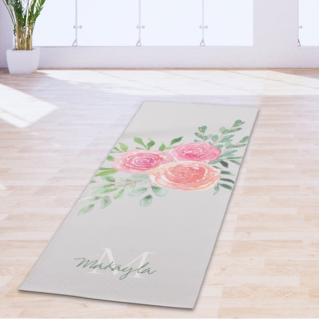 Monogramm Name Aquarell Bläschen Grau Yogamatte (Von Creator hochgeladen)