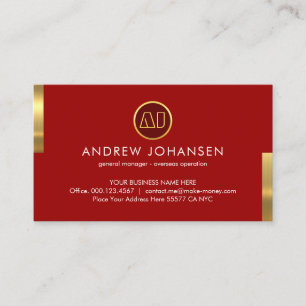Monogramm-Name auf auffälligen roten Gold-Tabs Visitenkarte