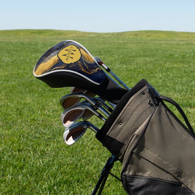 Monogramm-Name auf NavyGold-Abstract Marble FluidA Golf Headcover (In SItu)
